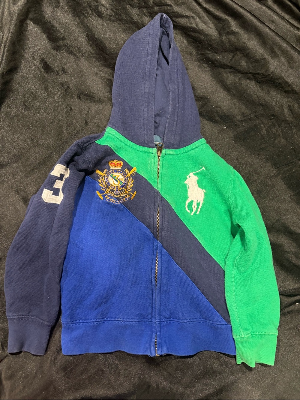 Polo by Ralph Lauren Green, Navy & Royal Blue Colorblock Zip Hoodie